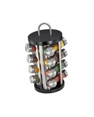 Suport rotativ pentru 16 condimente, inox si lemn de fag, negru - KUCHENPROFI